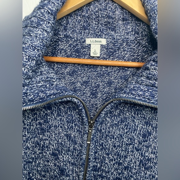 Vintage L.L. Bean Navy Blue Marled Cardigan Zip Up Sweater With 100% Cotton - Picture 5 of 17